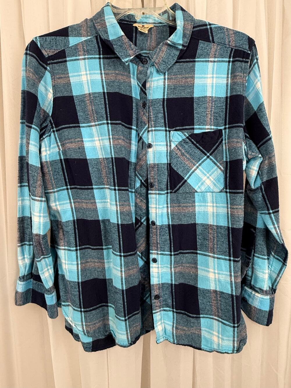 Woolrich Women’s Blue Plaid Flannel Shirt XXL 100% Cotton Button Front